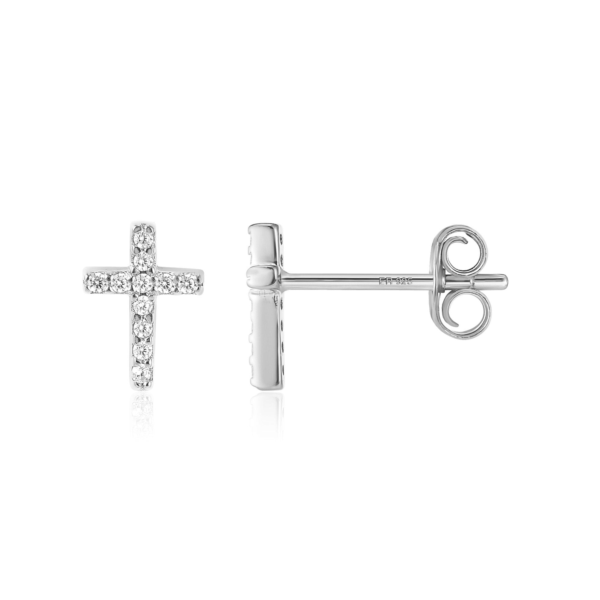1/6 CT. T.W. Diamond Cross Dangle Huggie Hoop Earrings in Sterling Silver |  Banter